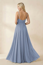 Cami Strap Chiffon A-Line Bridesmaid Dress with Slit in Twilight - Curvevia