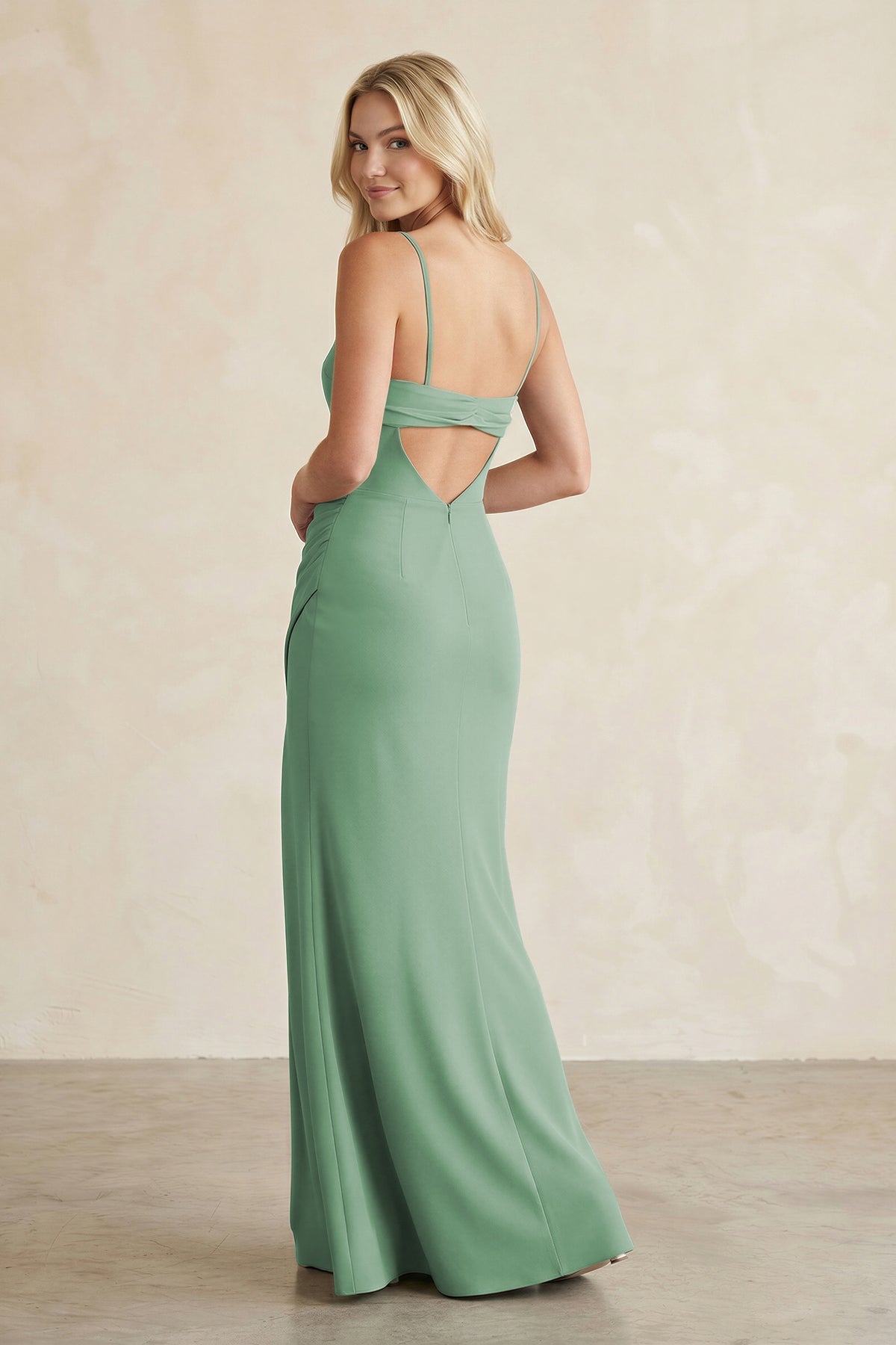 Cami Strap Chiffon Sheath Bridesmaid Dress with Slit in Sea Glass - Curvevia