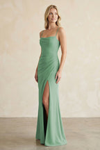 Cami Strap Chiffon Sheath Bridesmaid Dress with Slit in Sea Glass - Curvevia