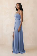 Cami Strap Corset Satin Sheath Bridesmaid Dress in Mist - Curvevia