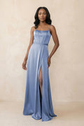 Cami Strap Corset Satin Sheath Bridesmaid Dress in Mist - Curvevia