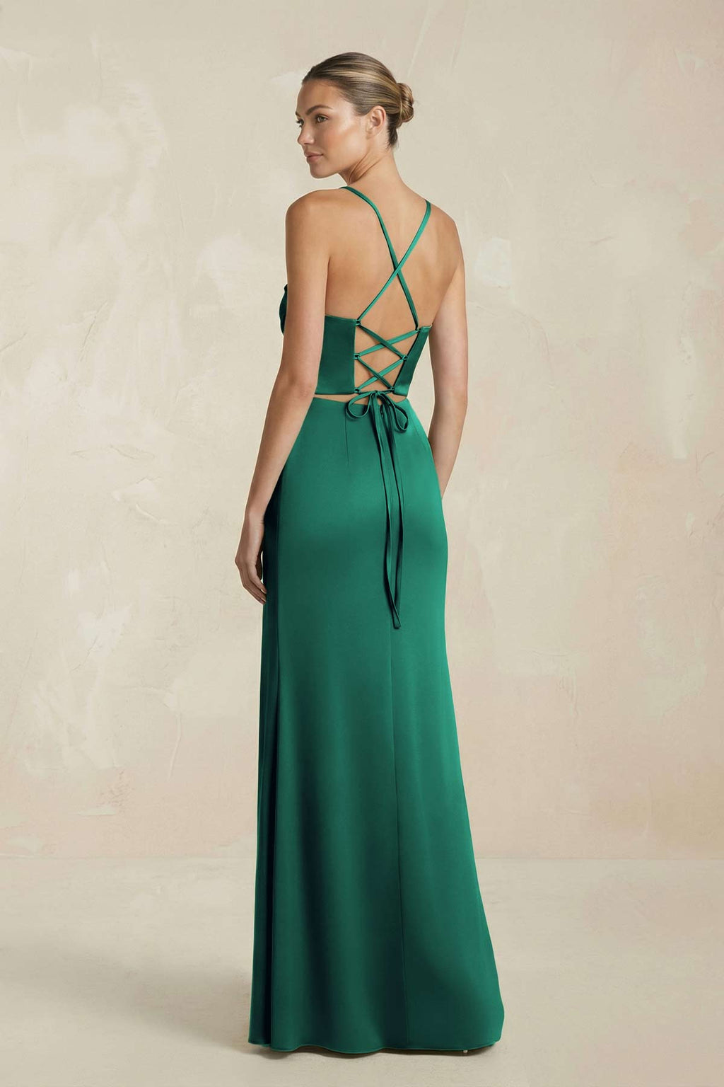 Cami Strap Corset Sheath Satin Ruched Bridesmaid Dress in Dark Green - Curvevia