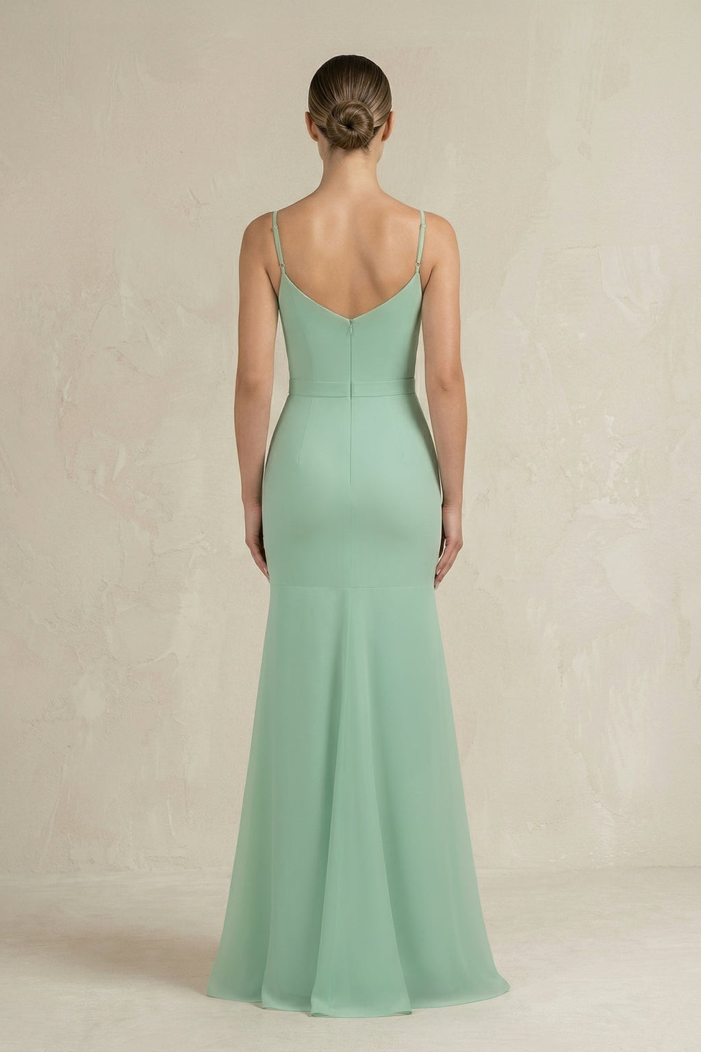Cami Strap Mermaid Ruffled Chiffon Bridesmaid Dress in Pale Pistachio - Curvevia