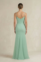 Cami Strap Mermaid Ruffled Chiffon Bridesmaid Dress in Pale Pistachio - Curvevia