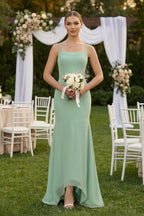 Cami Strap Mermaid Ruffled Chiffon Bridesmaid Dress in Pale Pistachio - Curvevia