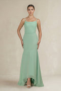 Cami Strap Mermaid Ruffled Chiffon Bridesmaid Dress in Pale Pistachio - Curvevia