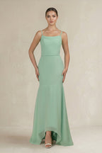 Cami Strap Mermaid Ruffled Chiffon Bridesmaid Dress in Pale Pistachio - Curvevia