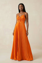 Cami Strap Pleated A-Line Bridesmaid Dress in Cinnamon - Curvevia