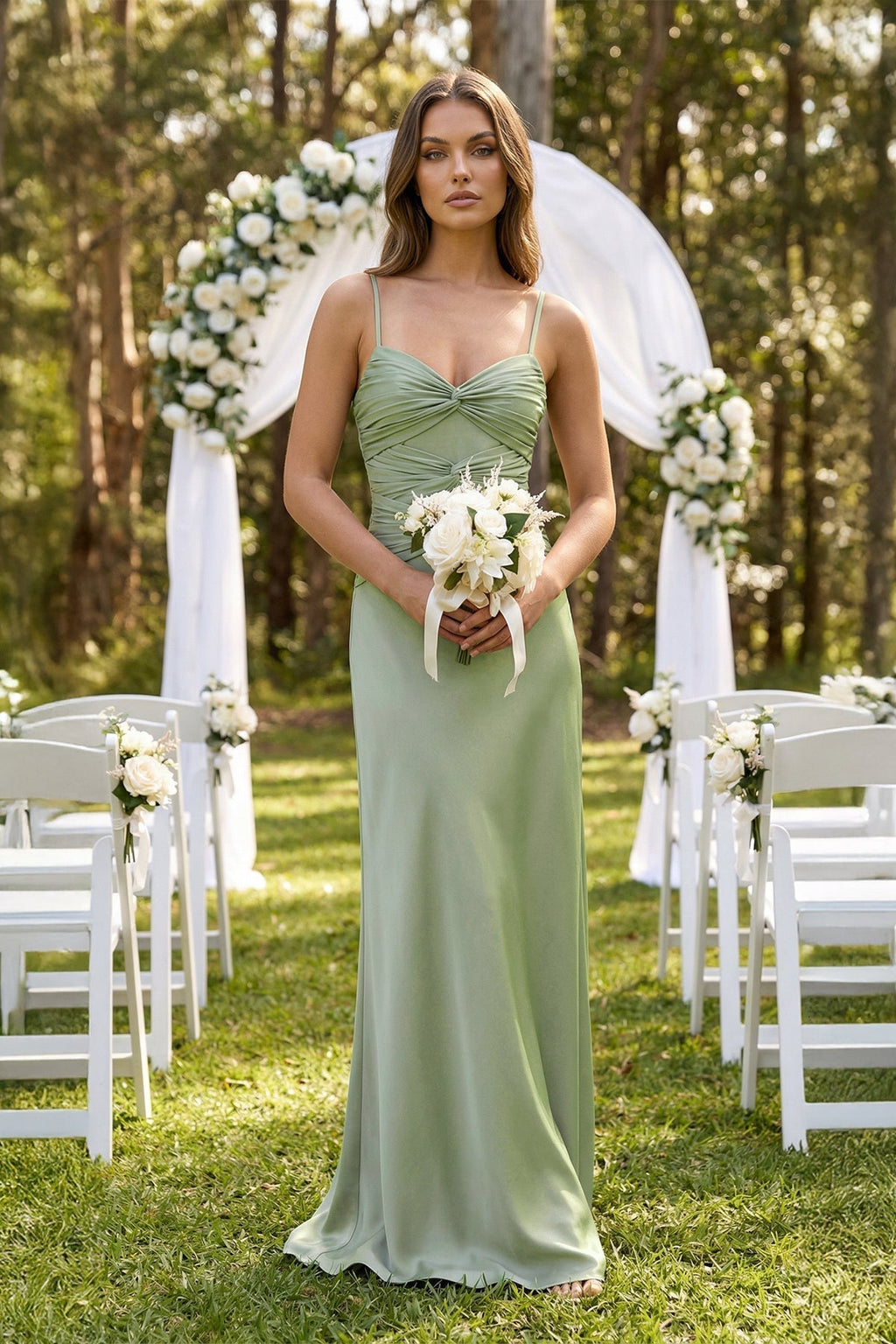 Cami Strap Pleated Sheath Satin Bridesmaid Dress in Dove Gray - Curvevia