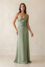 Cami Strap Pleated Sheath Satin Bridesmaid Dress in Dove Gray - Curvevia