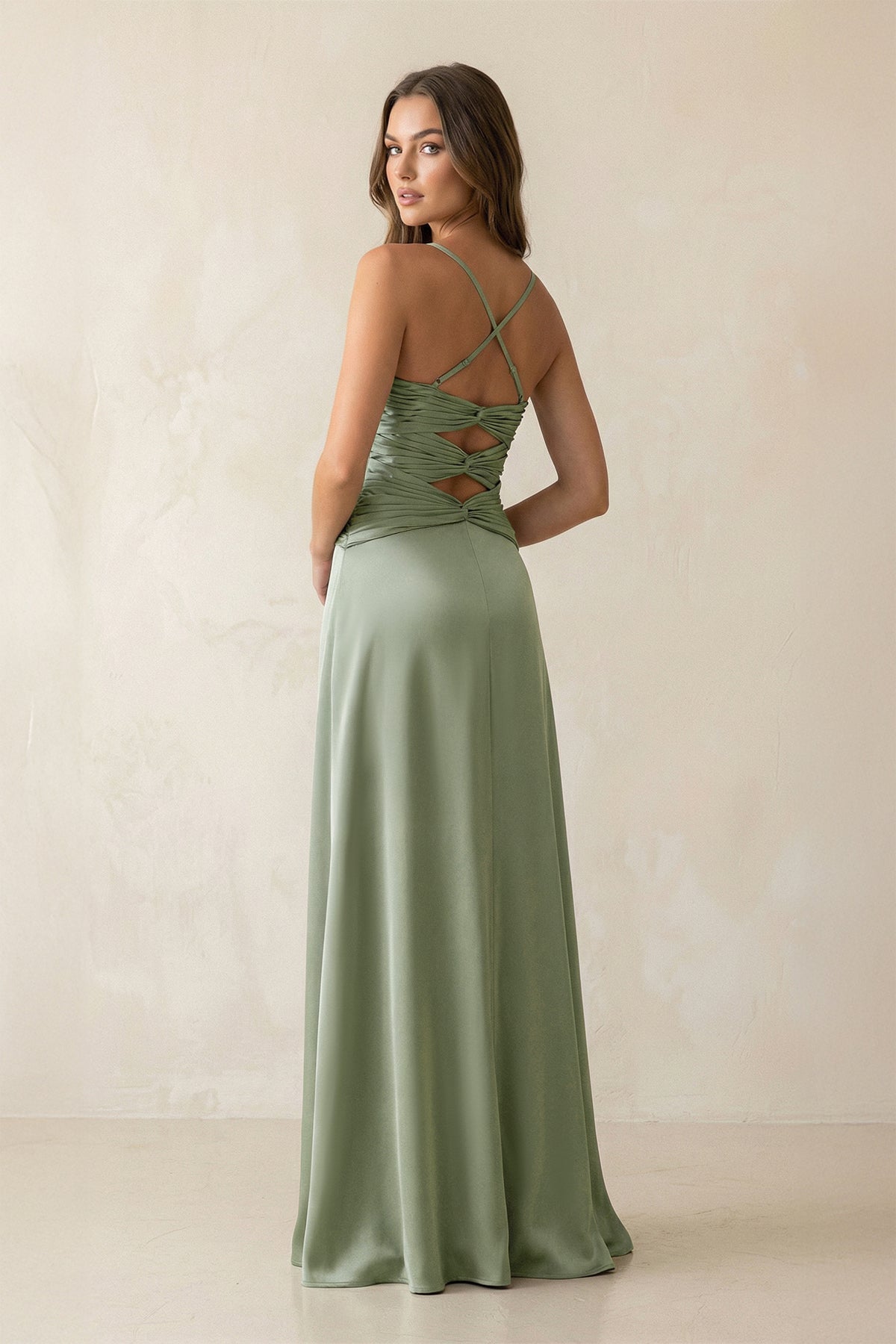 Cami Strap Pleated Sheath Satin Bridesmaid Dress in Dove Gray - Curvevia