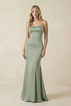 Cami Strap Ruffled Satin Bridesmaid Dress With Bow in Dove Gray - Curvevia