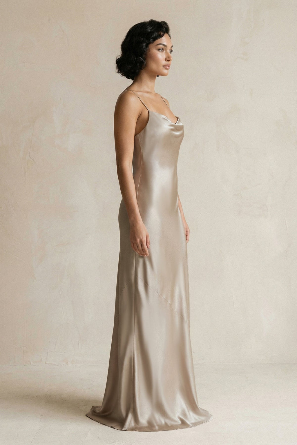 Cami Strap Sheath Satin Bridesmaid Dress in Almond - Curvevia