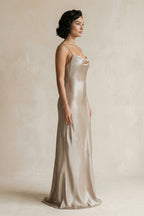Cami Strap Sheath Satin Bridesmaid Dress in Almond - Curvevia