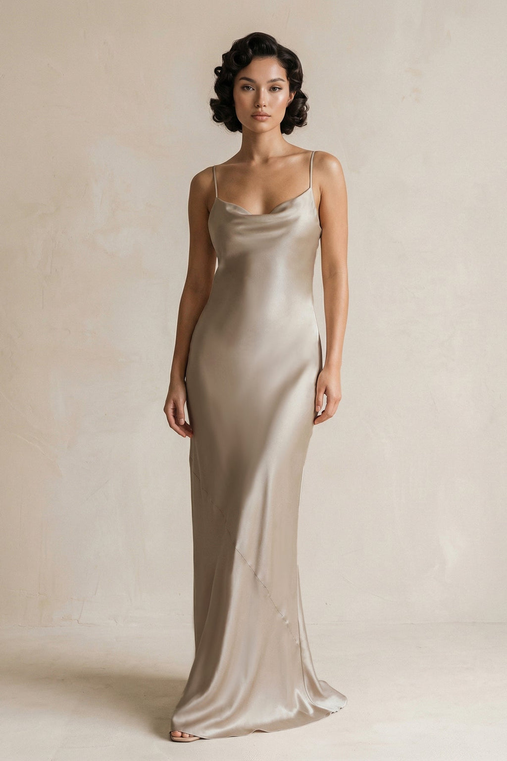 Cami Strap Sheath Satin Bridesmaid Dress in Almond - Curvevia