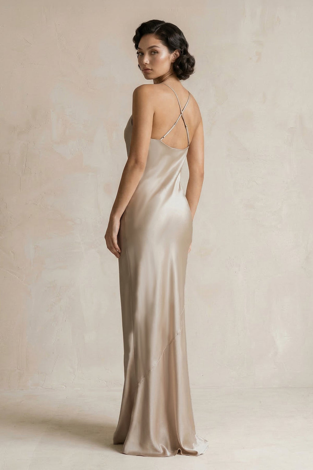 Cami Strap Sheath Satin Bridesmaid Dress in Almond - Curvevia