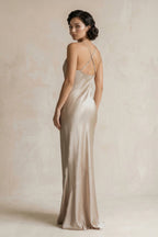 Cami Strap Sheath Satin Bridesmaid Dress in Almond - Curvevia