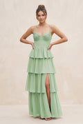 Cami Strap Tiered A-Line Chiffon Bridesmaid Dress in Sage - Curvevia