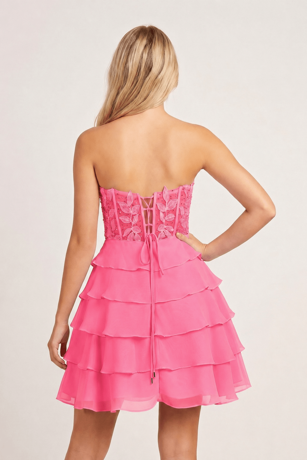 A-Line Strapless Tiered Corset Short Homecoming Dress with Appliques - Curvevia