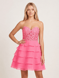 A-Line Strapless Tiered Corset Short Homecoming Dress with Appliques - Curvevia