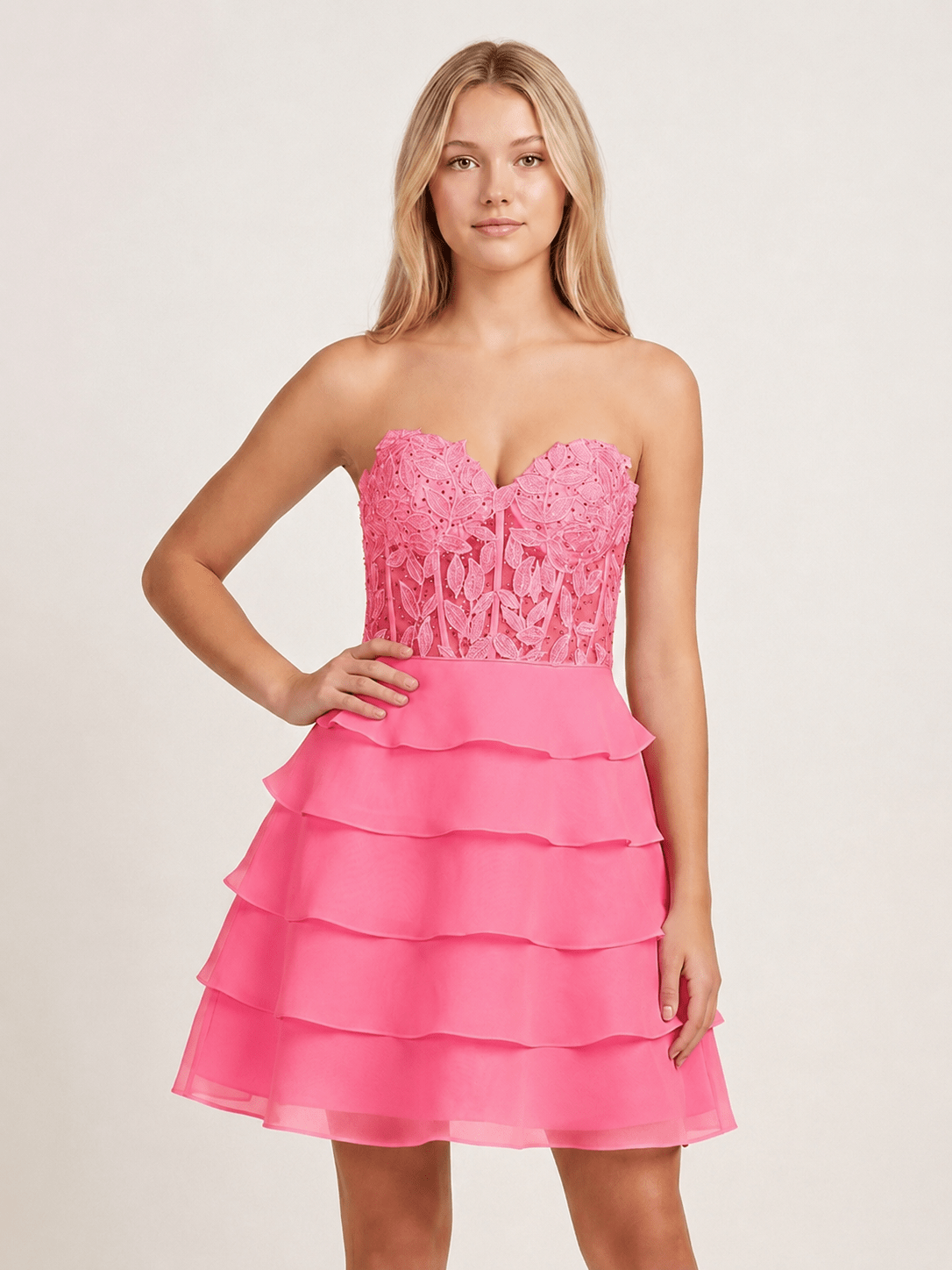 A-Line Strapless Tiered Corset Short Homecoming Dress with Appliques - Curvevia