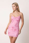 Candy Pink Cami Straps Sheath Floral Embroidery Tulle Homecoming Dress - Curvevia