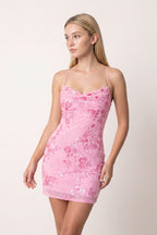 Candy Pink Cami Straps Sheath Floral Embroidery Tulle Homecoming Dress - Curvevia