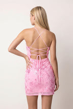 Candy Pink Cami Straps Sheath Floral Embroidery Tulle Homecoming Dress - Curvevia
