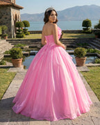 Elegant Shiny Pink Organza Strapless Quinceanera Dresses - Curvevia
