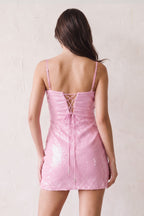 Candy Pink Spaghetti Straps Bodycon Satin Homecoming Dress with Sequins - Curvevia