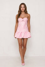 Candy Pink Sweetheart Jacquard A-Line Ruffled Homecoming Dress - Curvevia