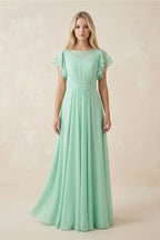 Cap Sleeve Ruffled A-Line Chiffon Mother of the Bride Dress in Pale Pistachio - Curvevia
