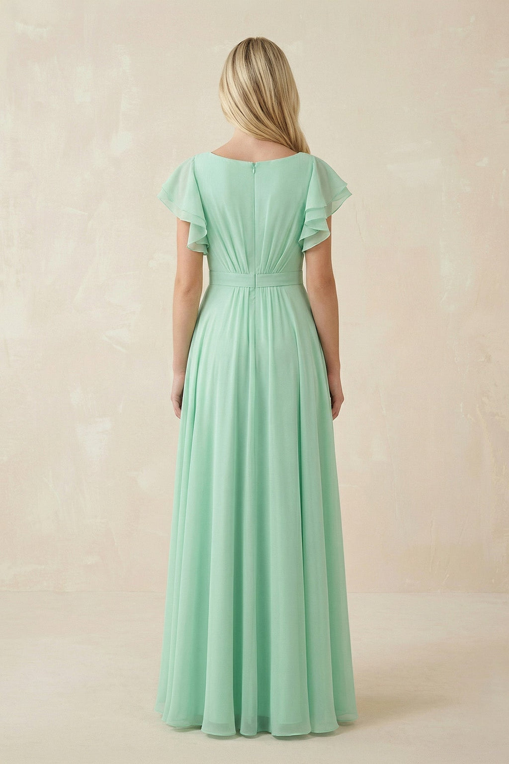 Cap Sleeve Ruffled A-Line Chiffon Mother of the Bride Dress in Pale Pistachio - Curvevia