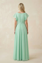 Cap Sleeve Ruffled A-Line Chiffon Mother of the Bride Dress in Pale Pistachio - Curvevia