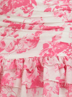 Pink A-Line One Shoulder Floral Chiffon Short Wedding Guest Dress - Curvevia