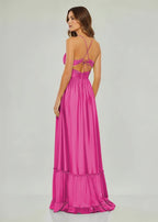 Criss-cross Chartreuse Ruched A-line Halter Sleeveless Long Evening Dress - Curvevia
