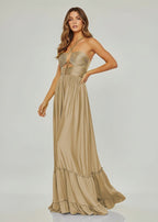 Criss-cross Chartreuse Ruched A-line Halter Sleeveless Long Evening Dress - Curvevia