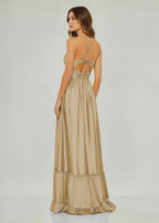 Criss-cross Chartreuse Ruched A-line Halter Sleeveless Long Evening Dress - Curvevia