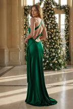 Yellow - One Shoulder Sheath Satin Backless Long Evening Dress - Curvevia