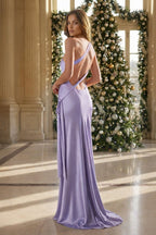Yellow - One Shoulder Sheath Satin Backless Long Evening Dress - Curvevia