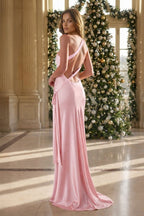 Yellow - One Shoulder Sheath Satin Backless Long Evening Dress - Curvevia