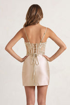 Sage Bodycon Satin Sequined Corset Mini Homecoming Dresses with Lace Appliques - Curvevia