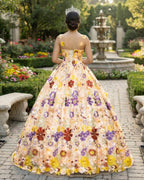 Quinceanera Dress Champagne A-line Flowers Long Prom Dress - Curvevia