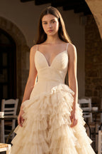 A-Line Spaghetti Straps Tiered Tulle Wedding Guest Dress - Curvevia