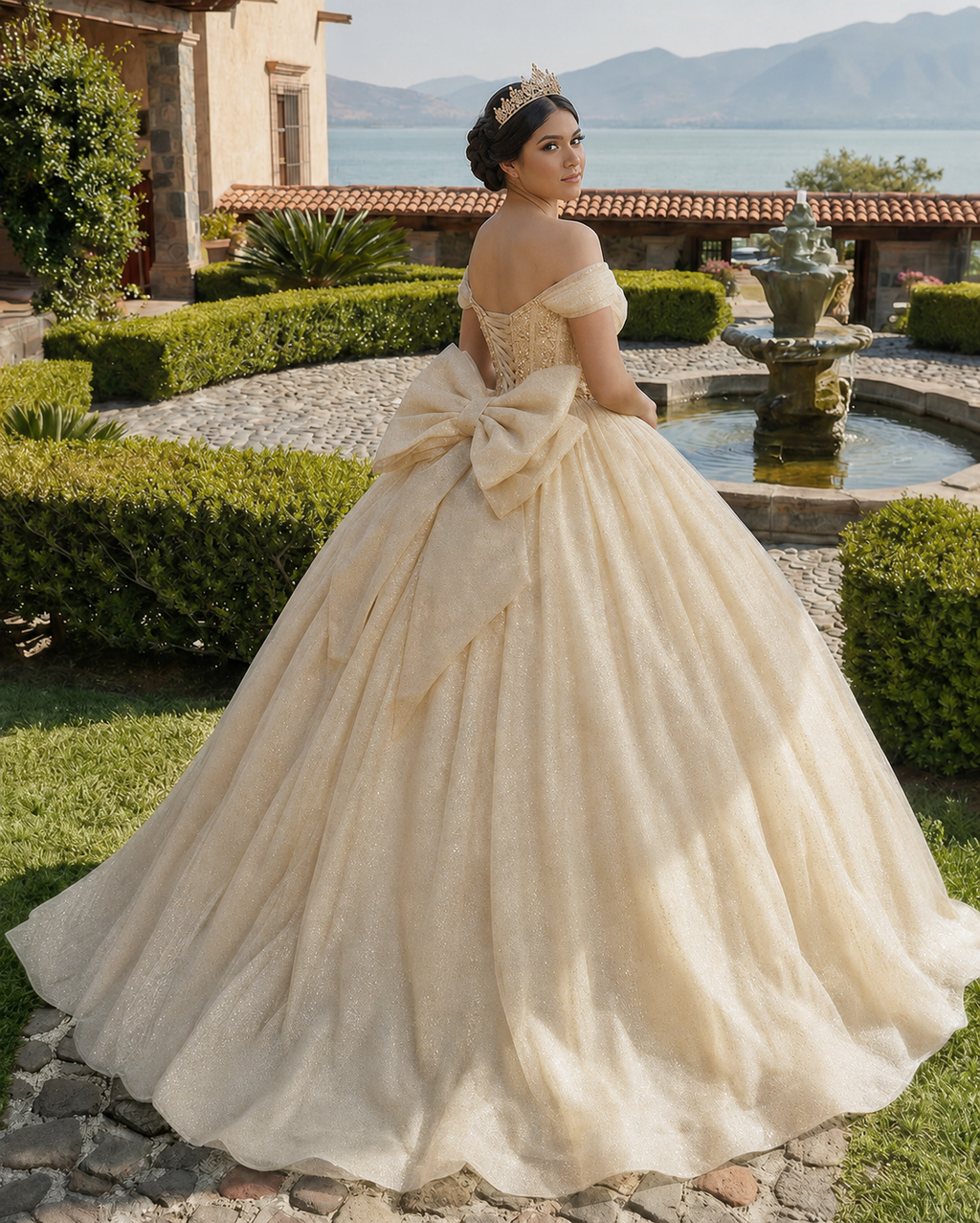 Glitter Off The Shoulder Beading Tulle Long Quinceanera Dresses - Curvevia