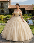 Glitter Off The Shoulder Beading Tulle Long Quinceanera Dresses - Curvevia
