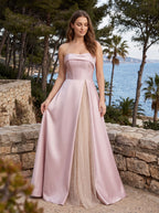 Pink Sequin A-Line Straight Neck Back Zip Floor-Length Dress - Curvevia