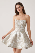 Pink Jacquard A-Line Strapless Corset Homecoming Dress With Pearl - Curvevia
