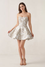 Pink Jacquard A-Line Strapless Corset Homecoming Dress With Pearl - Curvevia