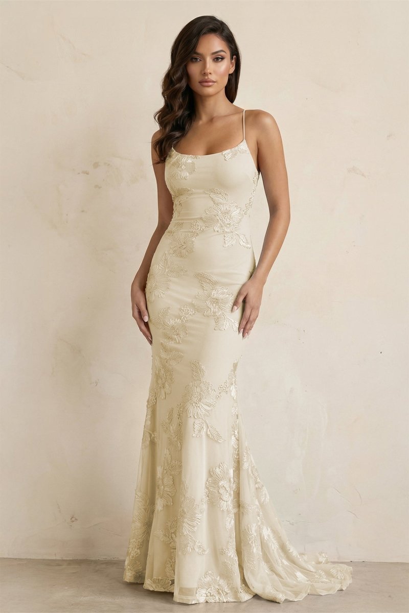 Sky Blue Spaghetti Straps Mermaid Tulle Long Prom Dresses With Appliques - Curvevia